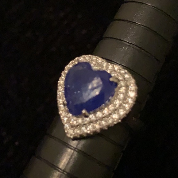 S925 STAMPED Royal Paved Heart & Resin Blue Heart Sterling Silver ring size 5.5 - Picture 14 of 14